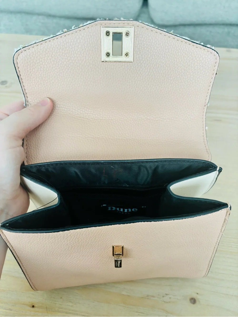 Dune London Blush Pink Tweed‎ Top Handle Satchel Crossbody Purse Bag